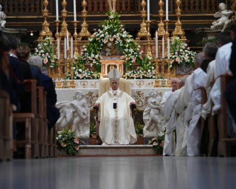 Pope returns to sanctuary where he prayed after election and unveils a fresco depicting the event