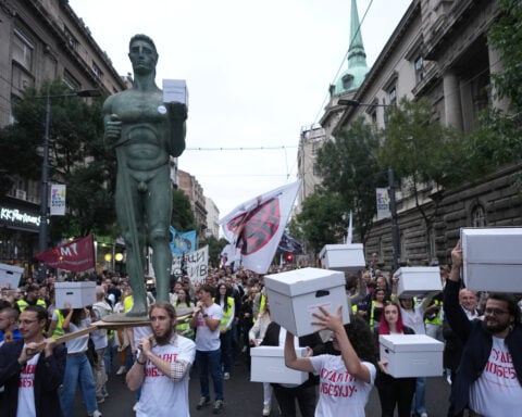 Serbia's protesting youth formally join race challenging Vucic before next month's election