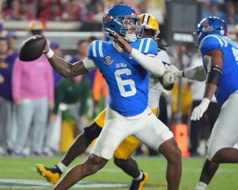 Trinidad Chambliss leads No. 8 Mississippi past No. 7 LSU 32-24 in Lane Kiffin's return to Ole Miss