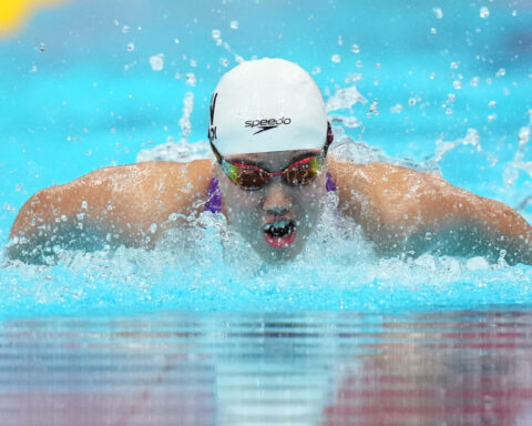 Chinese 13-year-old Yu Zidi starts quickly in the pool at the Asian Games