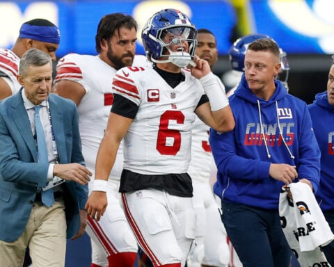 Giants QB Jaxson Dart is done for the regular season with a knee injury, coach John Harbaugh says