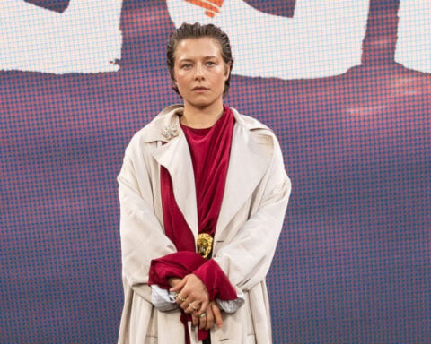 Look of the Week: Emma D’Arcy’s scene-stealing red carpet coat