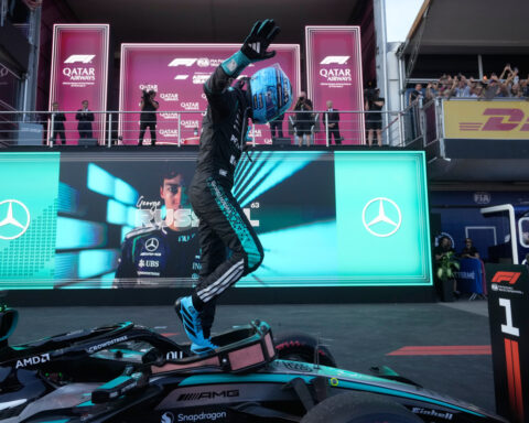 George Russell holds off Verstappen in close finish in Azerbaijan to trim Antonelli's F1 lead