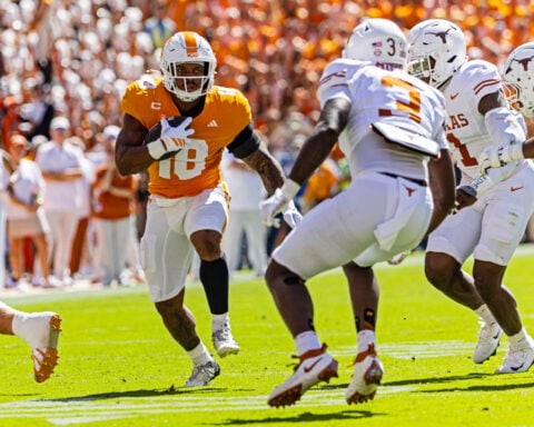 Colin Simmons' 5-sack day marred only by a vulgar celebration when he mimics urinating on field