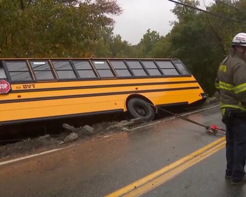 School bus goes off road near Blackstone River