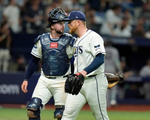 Rasmussen has no-hit bid for 7 2/3 innings, Rays open AL Division Series with 1-0 win over Yankees