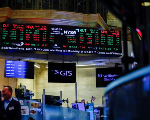 Nasdaq hits record as dollar and Treasury yields climb, oil prices ease