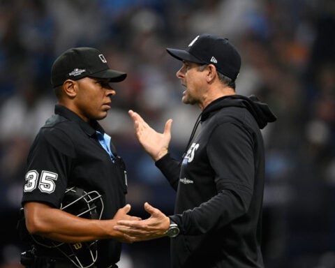 Yankees rookie Spencer Jones flies out off catwalk in Game 2 of ALDS at Tropicana Field