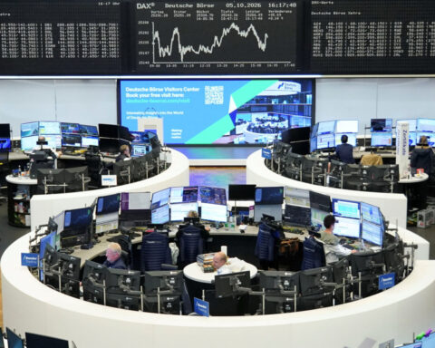 World shares advance as oil falls, bond yields retreat