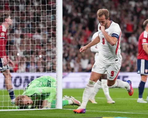 Harry Kane scores twice on record-tying 125th appearance for England