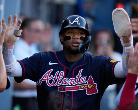 Dodgers hold out Miguel Rojas due to sore back. Ronald Acuña Jr. is starting in RF for Braves
