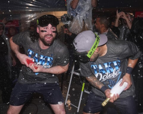 Rays beat Yankees 4-3 for 3-game Division Series sweep behind Mesa homer, fan interference call