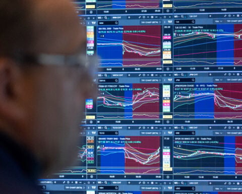 Asian shares are mixed and crude prices fall after an unsettled day on Wall St