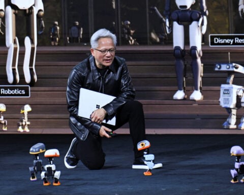 Nvidia's Huang hails Europe's AI potential, flanked by robot ducks