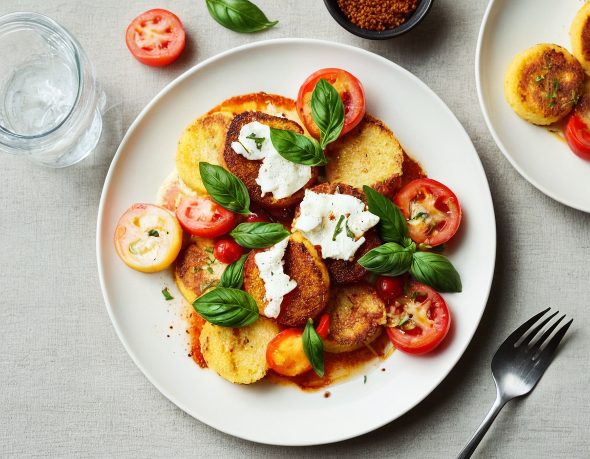 Caprese With Crispy Polenta Croutons
